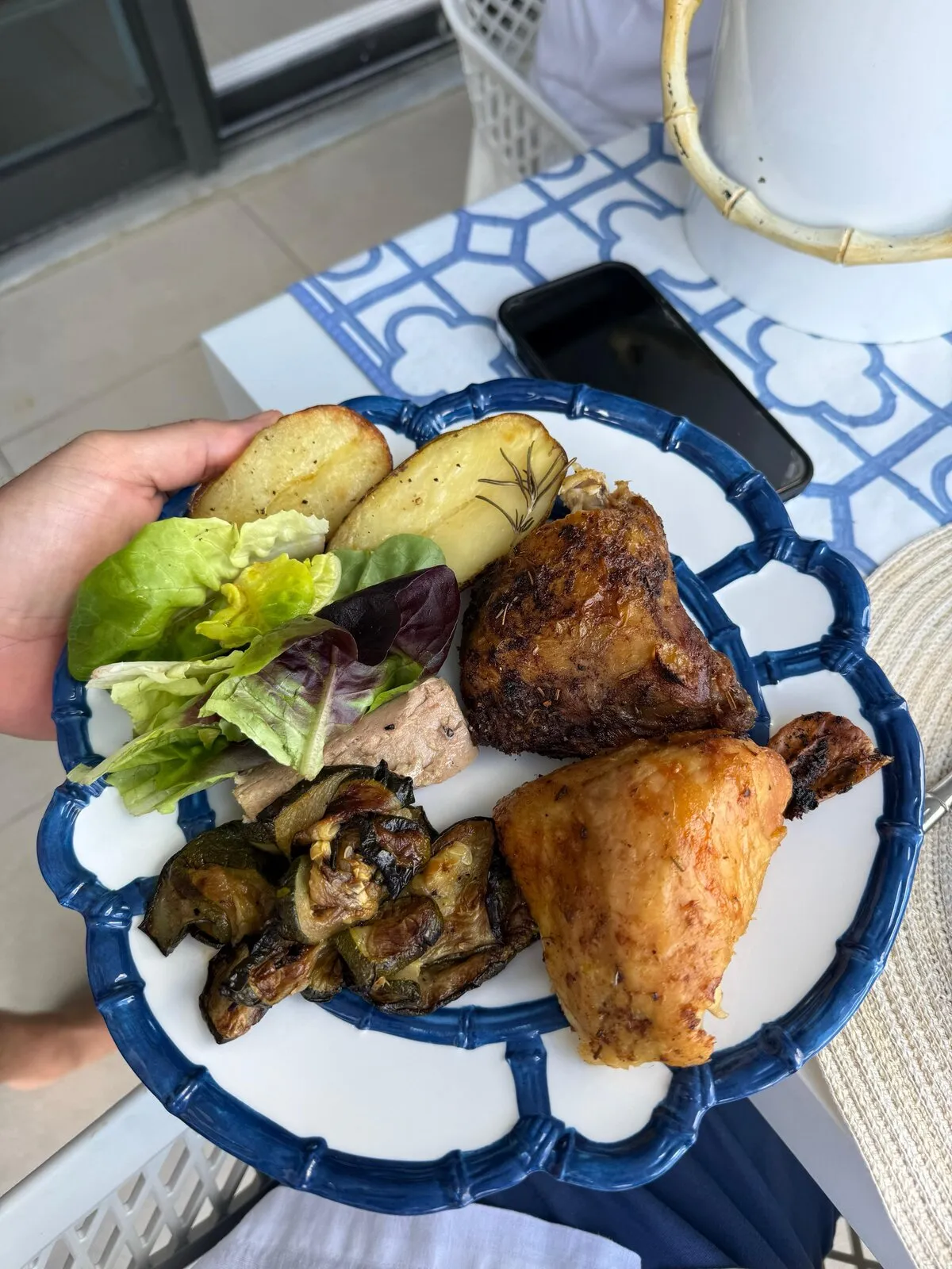 Roast Chicken, Potatoes & Roasted Veg — high protein breakfast