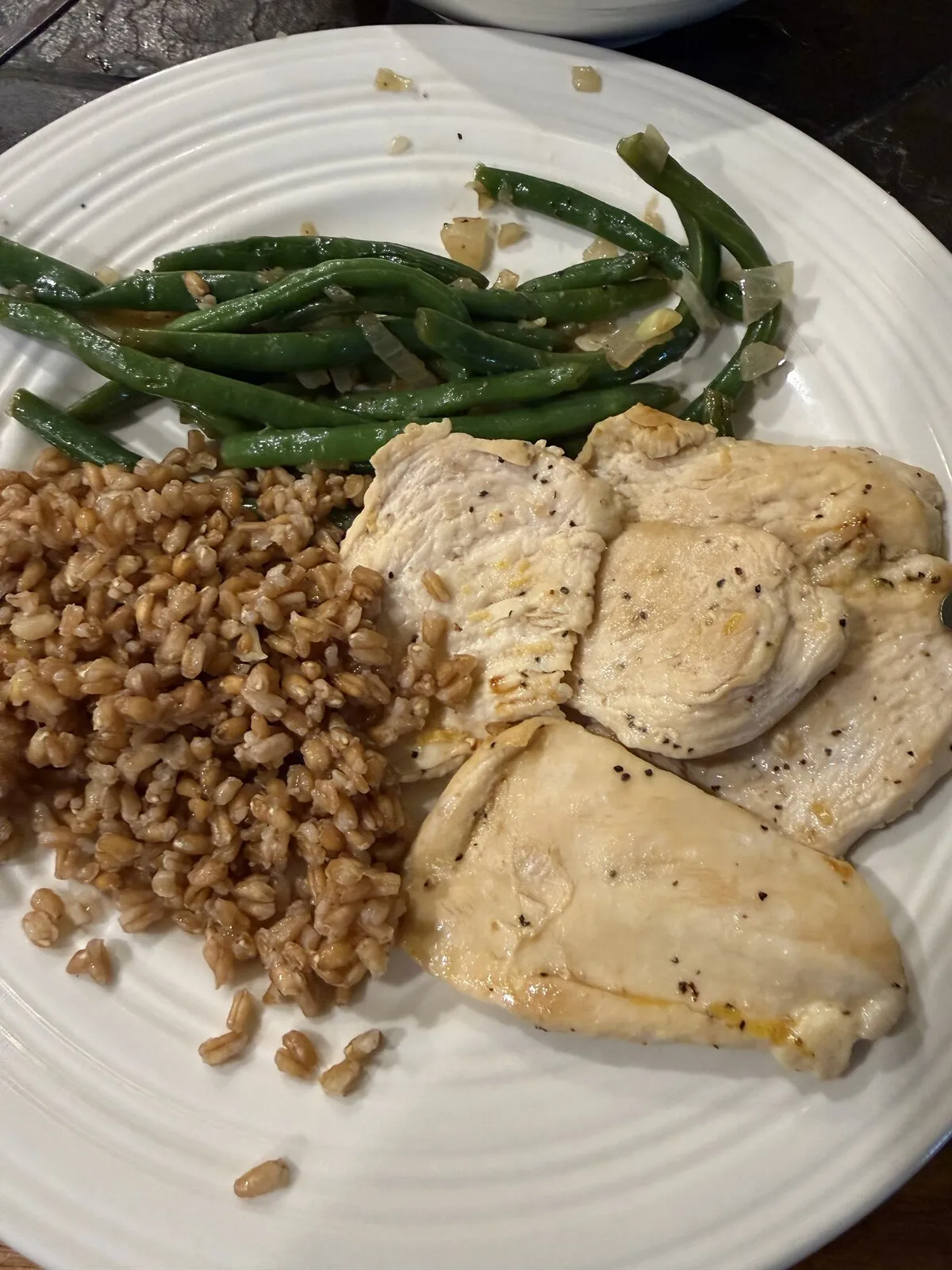 Chicken Breast, Green Beans & Farro — high protein lunch