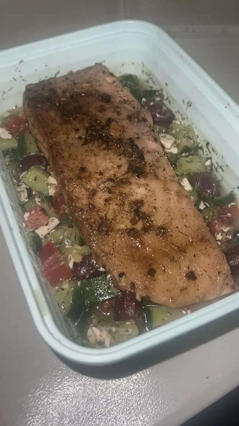 Healthy Greek Salad with Salmon Recipe