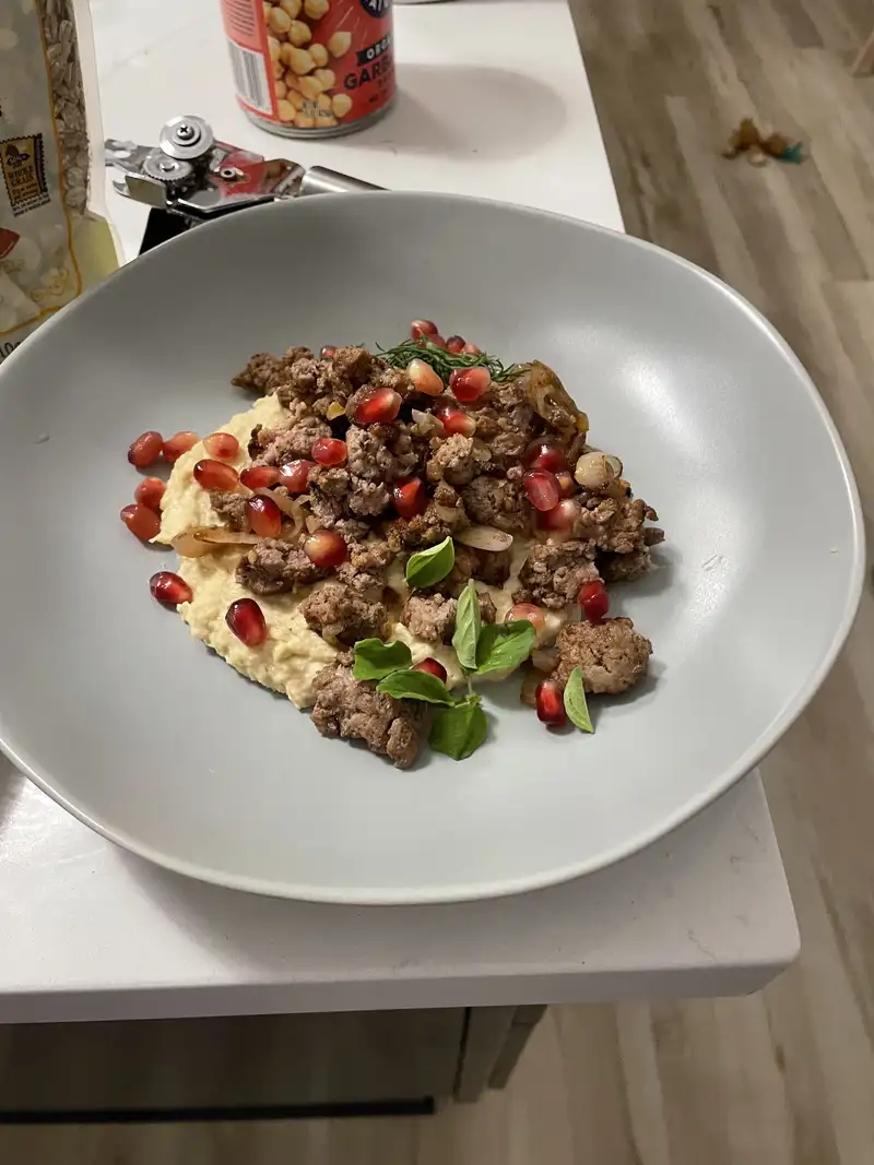 Healthy Hummus Recipe with Ground Lamb and Pomegranate