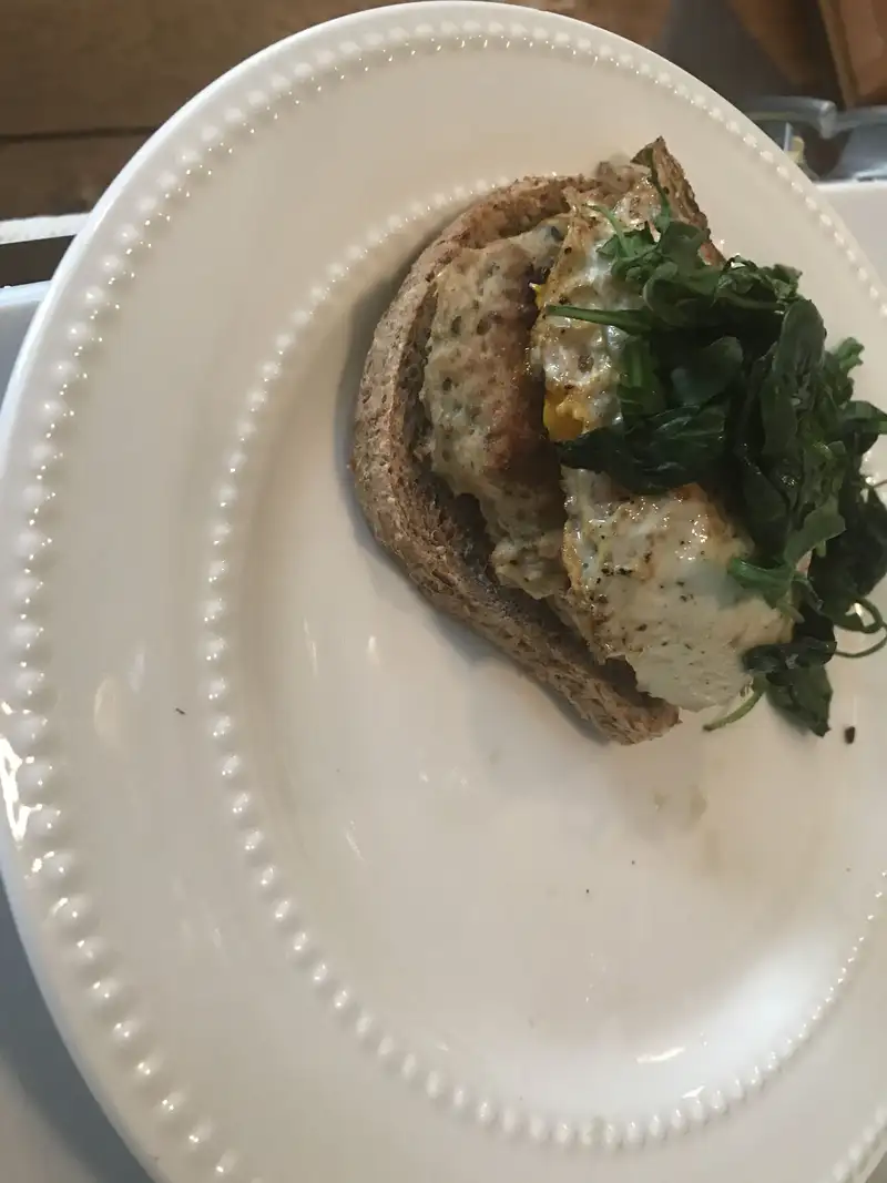 Healthy Turkey Patty Egg Greens Open Ezekiel Sandwich Recipe